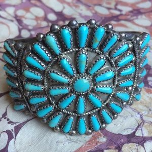 Sterling silver turquoise cluster cuff bracelet